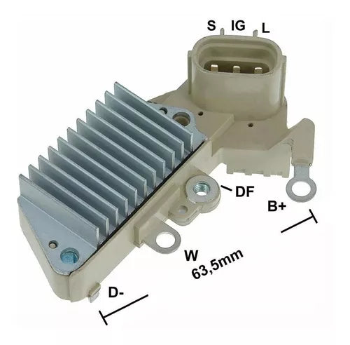 Regulador de Voltage Alternador Toyota 4A / 5A / 3S / 3Y / 3RZ / 1KZ / 4E / 5E - Toyota Corolla / Starlet/ Ipsum / NOA / Hilux / Hiace / Land Cruiser (12 V; 3 Pines; Enchufe Ovalado) - TM-RGV-004 / 27700-35040
